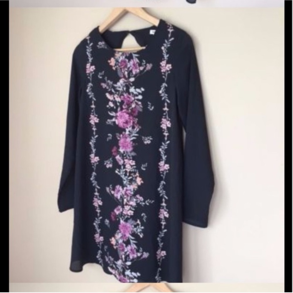 Black, purple, and pink floral shift dress
